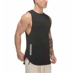 Men's Blank Cool Dry Sport Running Stringer Y Back Bodybuilding Gym Athletic Tank Tops with Mobile Pocket